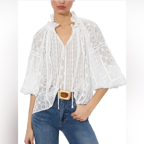 Alice + Olivia Noah Eyelet Peasant Top